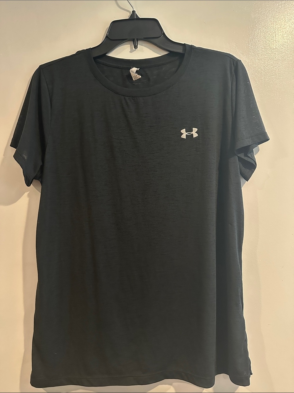 Under Armour Sheer Black Short-Sleeve Crew Tee with White Logo